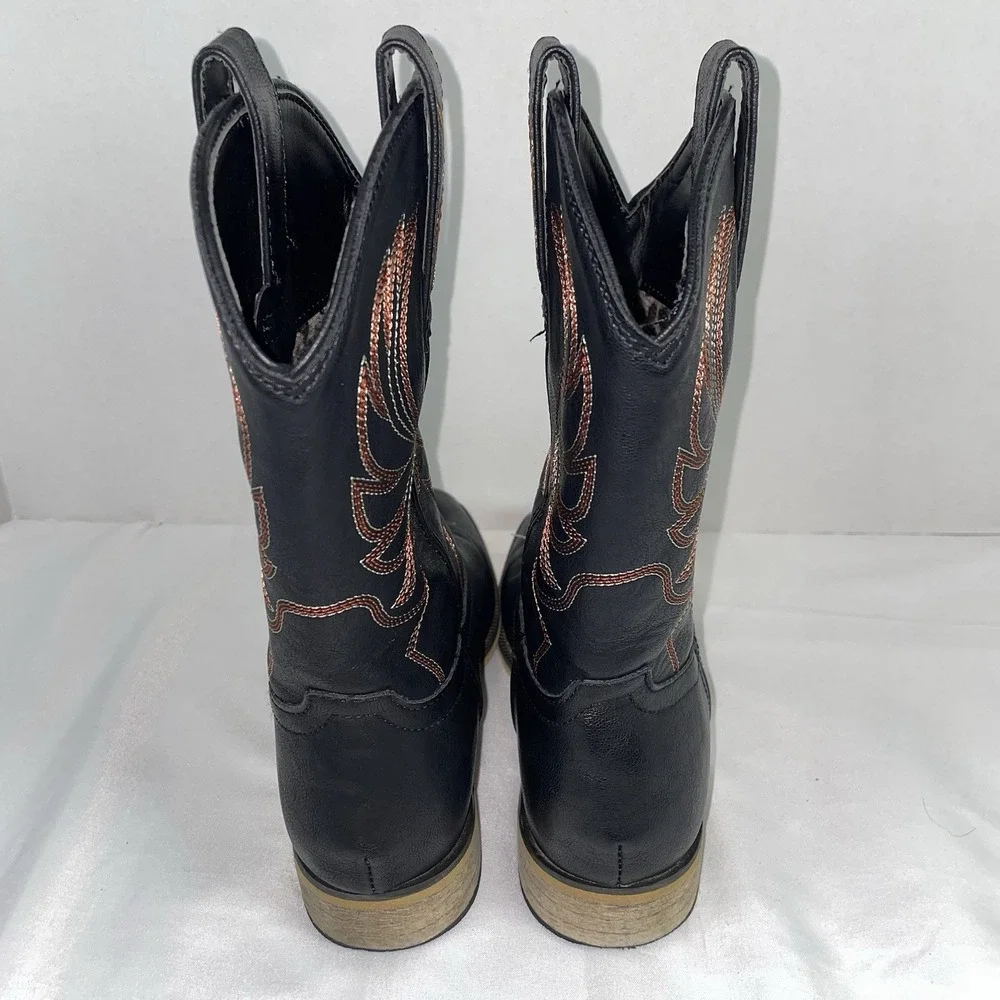 Rollda Youth Black Western Cowboy Boots Square Toe Wing Embroidery